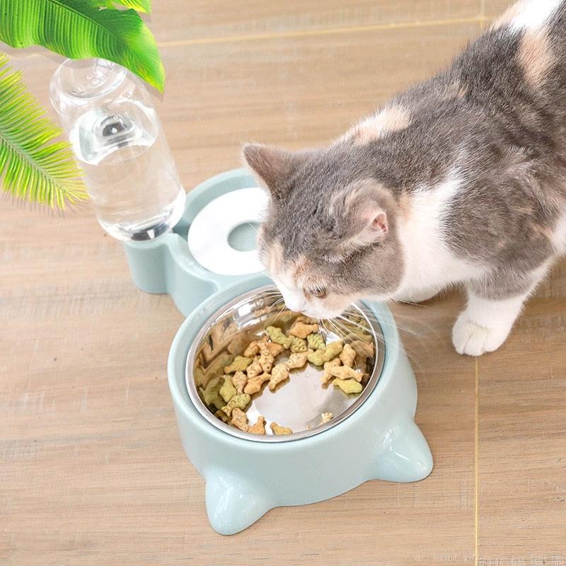 2 en 1 Gamelle et Fontaine automatique pour animaux de compagnie, bol pour aliments et eau, accessoire pour chien et chat-3-Petmonde