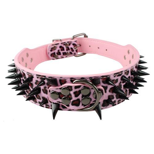 Collier en cuir clouté à pointes pointues ajustable pour les chiens de taille moyenne et grande tels que Pitbull, Bulldog, Boxer-4-Petmonde