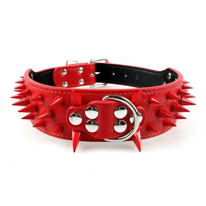 Collier en cuir clouté à pointes pointues ajustable pour les chiens de taille moyenne et grande tels que Pitbull, Bulldog, Boxer-2-Petmonde