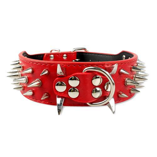 Collier en cuir clouté à pointes pointues ajustable pour les chiens de taille moyenne et grande tels que Pitbull, Bulldog, Boxer-9-Petmonde