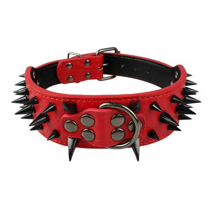 Collier en cuir clouté à pointes pointues ajustable pour les chiens de taille moyenne et grande tels que Pitbull, Bulldog, Boxer-10-Petmonde