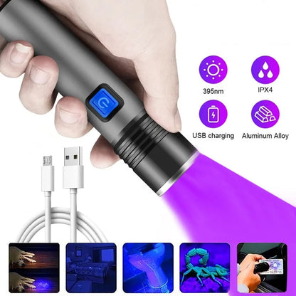 Lampe Torche UV 395 nm Rechargeable - Détection Punaises de Lit, Urine d'Animaux et Durcissement Résine-2-Petmonde