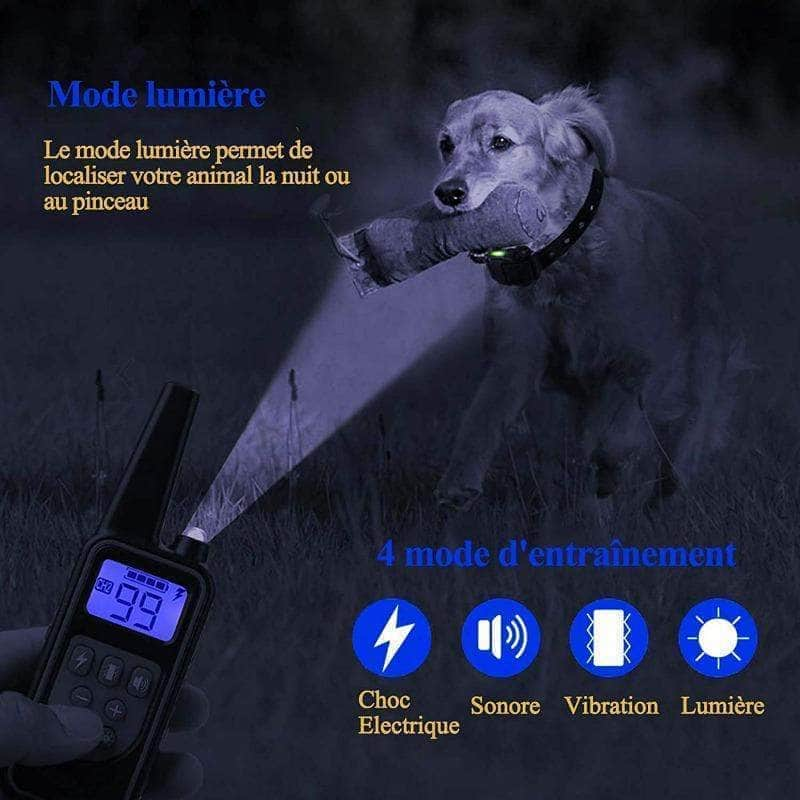 Collier de dressage pour chiens rechargeable ip67 étanche portée de 800m avec 99 niveaux de mode vibration choc electrique sonore-5-Petmonde