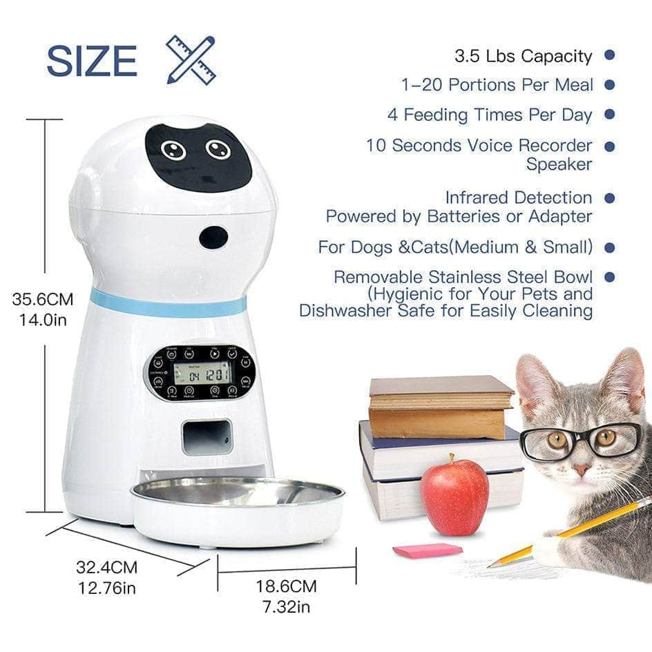 Distributeur Automatique de Croquettes avec Enregistrement Vocal – 4 Repas pour Chien & Chat-5-Petmonde