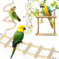 Petmonde-Ensemble de 8 pièces jouets pour oiseaux perchoir hamac balançoire échelle d'escalade set d'accessoires pour cage d'oiseau-oiseau--Petmonde